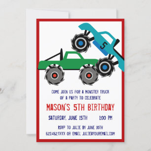 Cool Monster Trucks Birthday Party Invitations Kaart