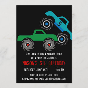 Cool Monster Trucks Birthday Party Invitations Kaart