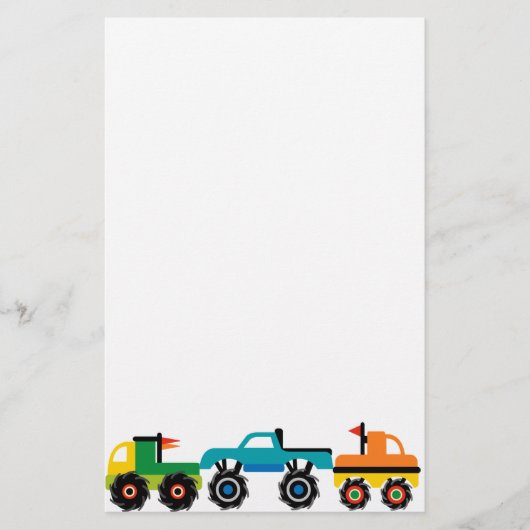 Cool Monster Trucks Blue Red Green Giften voor jon Briefpapier (Voorkant)