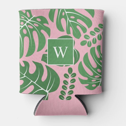 Cool Monstera Leaves Monogrammed Blikjeskoeler (Voorkant)