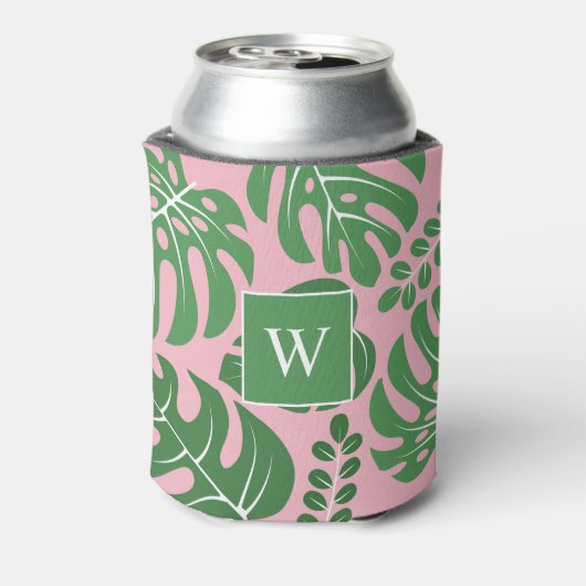 Cool Monstera Leaves Monogrammed Blikjeskoeler (Blikje Achterkant)