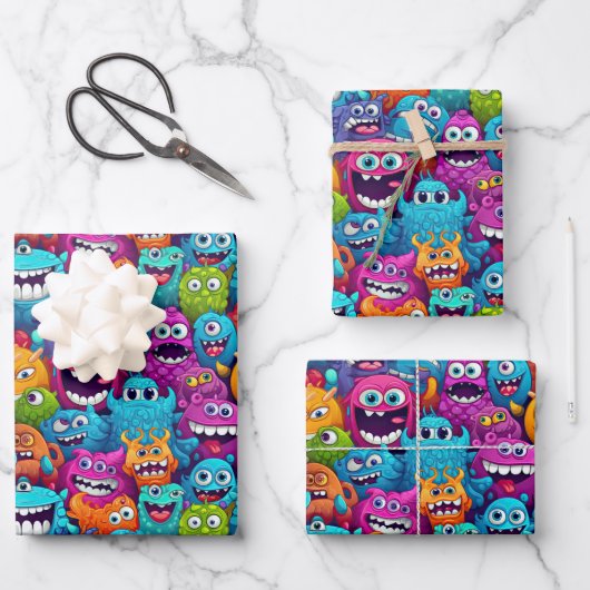 Cool monsterfeest unisex kinder inpakpapier vel (Voorkant)