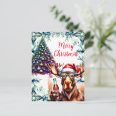 Cool Moose in Santa Hat Feestdagenkaart (Staand voorkant)