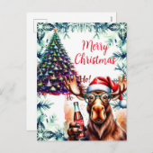 Cool Moose in Santa Hat Feestdagenkaart (Voorkant / Achterkant)
