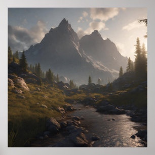 Cool Mountain Landscape AI Art Poster