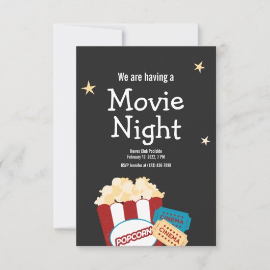 Cool  Movie night Popcorn uitnodiging (Voorkant)