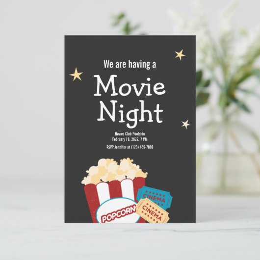 Cool  Movie night Popcorn uitnodiging (Staand voorkant)