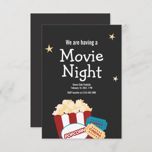 Cool  Movie night Popcorn uitnodiging (Voorkant / Achterkant)