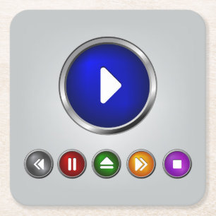 Cool MP3 Player Button Set Kartonnen Onderzetters