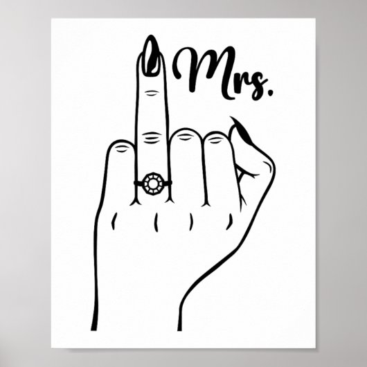 Cool Mrs. Just Married Wife Wedding Finger Ring Ba Poster (Voorkant)