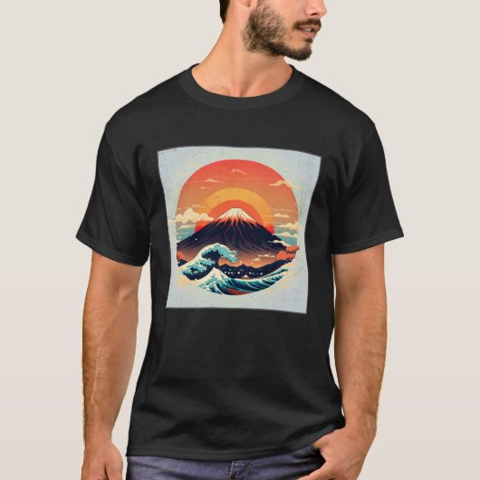 Cool Mt Fuji Big Waves Illustration Sea Sunset Wom T-shirt (Voorkant)