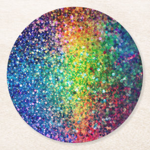 Cool Multicolor Retro Glitter & Sparkles Patroon 2 Ronde Kartonnen Onderzetter