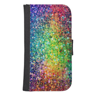 Cool Multicolor Retro Glitter & Sparkles Patroon 2 Galaxy S4 Portefeuille Hoesje