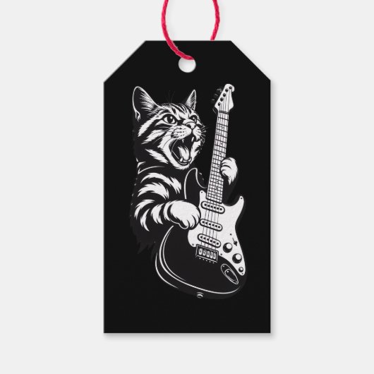 Cool Music Love | Rock Cat Playing Electric Guitar Cadeaulabel (Voorkant)