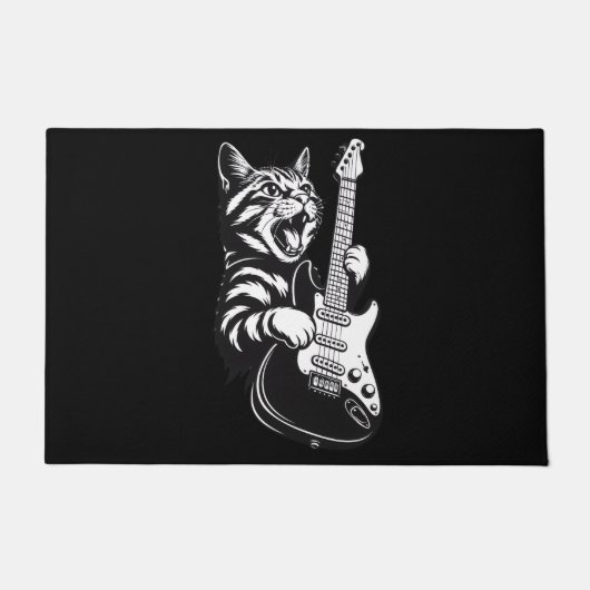 Cool Music Love | Rock Cat Playing Electric Guitar Deurmat (Voorkant)
