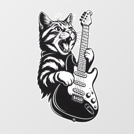 Cool Music Love | Rock Cat Playing Electric Guitar Raamsticker