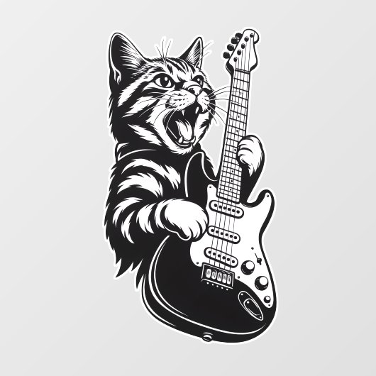 Cool Music Love | Rock Cat Playing Electric Guitar Raamsticker (Vel)