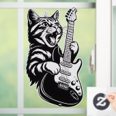 Cool Music Love | Rock Cat Playing Electric Guitar Raamsticker (Huis)
