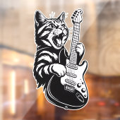 Cool Music Love | Rock Cat Playing Electric Guitar Raamsticker (Vel 2)