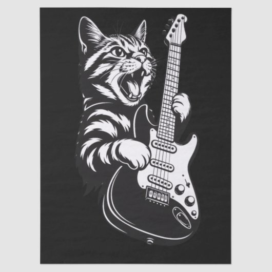 Cool Music Love | Rock Cat Playing Electric Guitar Tissuepapier (Voorkant)
