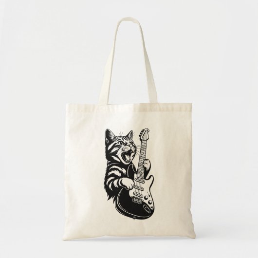 Cool Music Love | Rock Cat Playing Electric Guitar Tote Bag (Voorkant)
