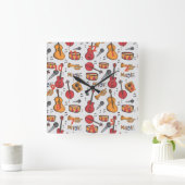 Cool Music Thed Banjo Drums Guitar Violin More Vierkante Klok (Huis)