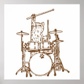Cool Musician Cat Playing Drums Poster (Voorkant)