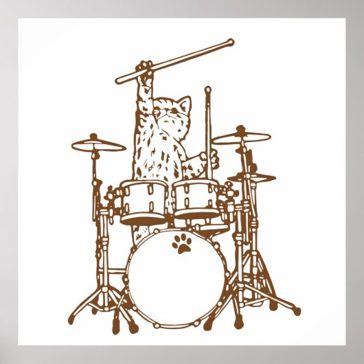 Cool Musician Cat Playing Drums Poster (Voorkant)