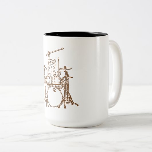 Cool Musician Cat Playing Drums Tweekleurige Koffiemok (Voorkant rechts)