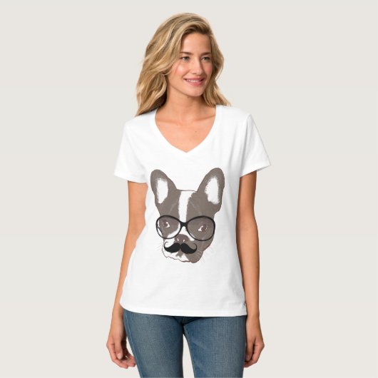 Cool Mustache Franse Bulldog T-shirt (Voorkant volledig)