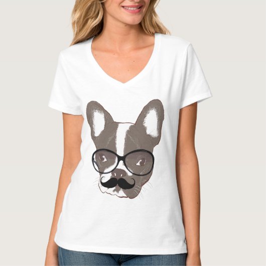 Cool Mustache Franse Bulldog T-shirt (Voorkant)