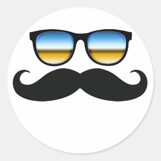 Cool Mustache onder Shades Ronde Sticker (Voorkant)