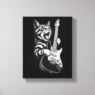 Cool Muziek Liefde   Rock Kat die Elektrische Gita Canvas Afdruk