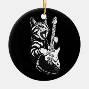 Cool Muziek Liefde   Rock Kat die Elektrische Gita Keramisch Ornament