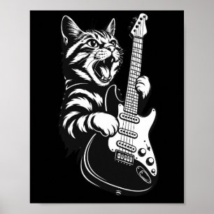 Cool Muziek Liefde Rock Kat die Elektrische Gita Poster
