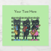 Cool Muzikaal Zwart Katten Instrumenten Bladmuziek Bier Etiket (Enkel label)