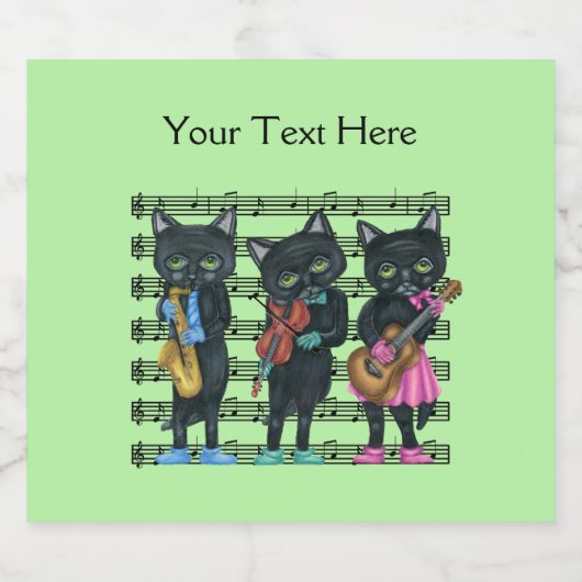 Cool Muzikaal Zwart Katten Instrumenten Bladmuziek Bier Etiket (Enkel label)