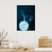 Cool mystical Fantasy Wolf die de maan vasthoudt Poster (Keuken)