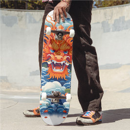 Cool Mythical Dragon Head Sinaasappel Blauwe Tint Persoonlijk Skateboard