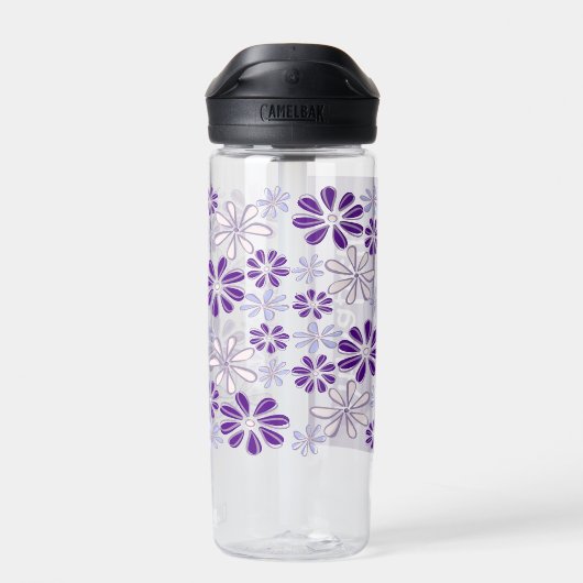 Cool Naam Paarse Flower Doodle Pattern Waterfles (Achterkant)