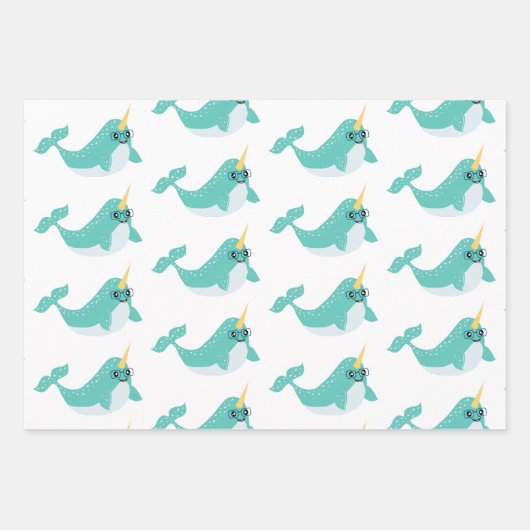 Cool Narwhals met Glasses Pattern Inpakpapier Vel (Voorkant 3)