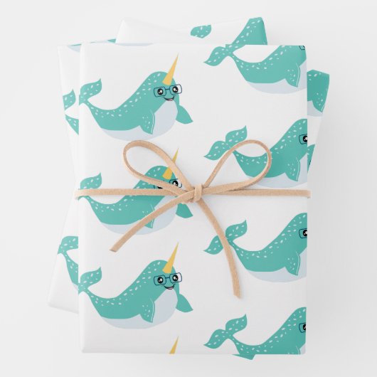 Cool Narwhals met Glasses Pattern Inpakpapier Vel (In situ)