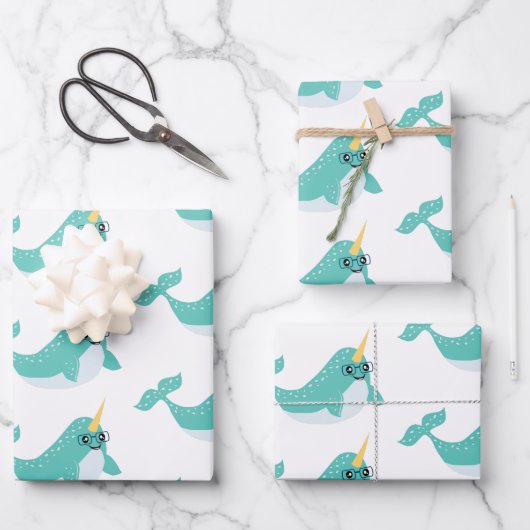 Cool Narwhals met Glasses Pattern Inpakpapier Vel (Voorkant)