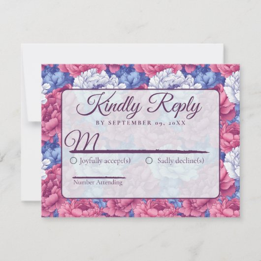 Cool Nature Peonies Flower Wedding  RSVP Kaartje (Voorkant)