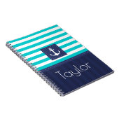 Cool Nautical Blue Stripes Design Persoonlijk Notitieboek (Rechterzijde)