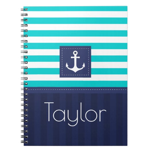 Cool Nautical Blue Stripes Design Persoonlijk Notitieboek (Voorkant)