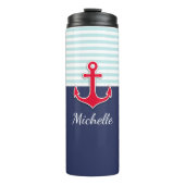 Cool nautisch marineblauw ontwerp gepersonaliseerd thermosbeker (Voorkant)