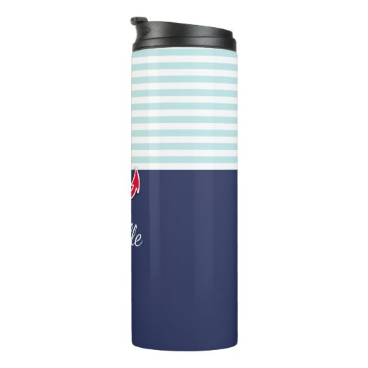 Cool nautisch marineblauw ontwerp gepersonaliseerd thermosbeker (Geroteerd rechts)