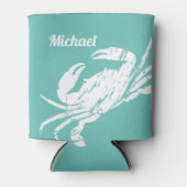 Cool nautische blauwe krab aangepaste strand Koelb Blikjeskoeler (Voorkant)