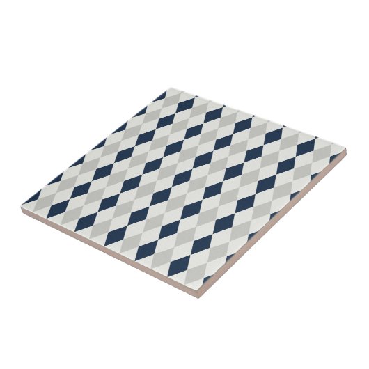Cool Navy Blue en Grey Argyle Diamond Pattern Tegeltje (Zijkant)